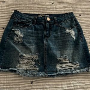 Distressed jean skirt
